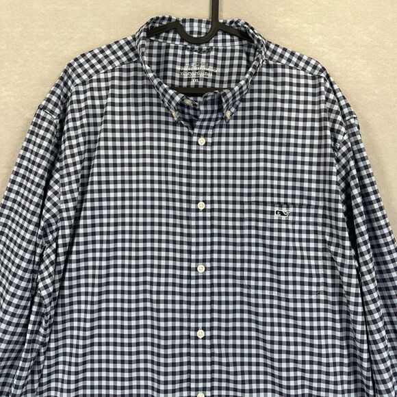 Vineyard Vines Shirt Mens 2XL Blue Gingham Plaid On The Go OTG Performance - Picture 2 of 10